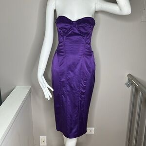 Dolce & Gabbana Sz 44 US 6-8 Purple Bustier Body Con Satin Pencil Dress